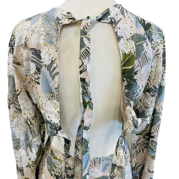 Gianni Bini NWT Tinsley Eyelet Palm Print Long Sleeve Cut-out Dress Moss - Picture 8 of 11